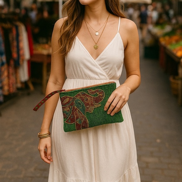 Aphorism beaded elephant bag clutch - Picture 1 of 4